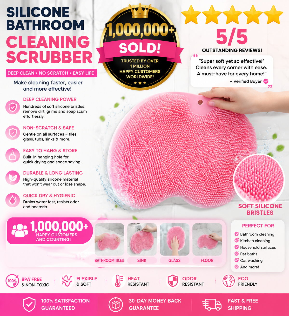 Silicone Shower Foot Scrubber Mat – Exfoliating Body Brush with Non-Slip Suction Cups, Wall-Mountable