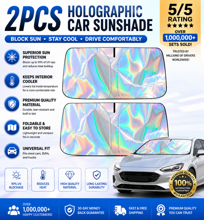 2PCS Holographic Car Windshield Sunshade – Foldable Anti-UV Front Window Sun Shade | Triple-Layer Heat Protection | Universal Fit for Sedan, SUV & Truck