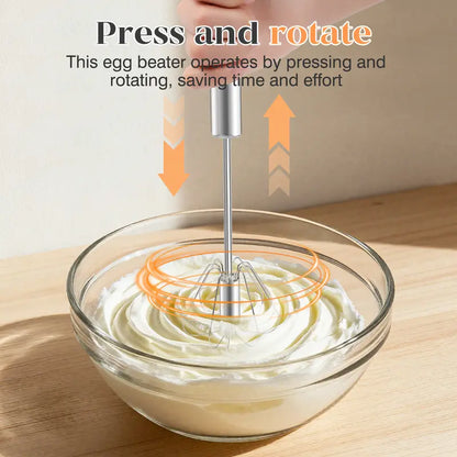 TOCOLES Semi-Automatic Stainless Steel Hand-Push Rotary Whisk | Food-Grade Rust-Resistant | Riveted Construction | Easy to Clean | For Eggs, Coffee & Cooking