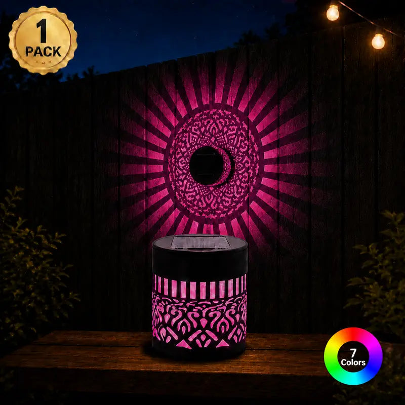 Solar Mandala Projection Wall Light – 7-Color Changing, Waterproof Outdoor Fence & Garden Decor