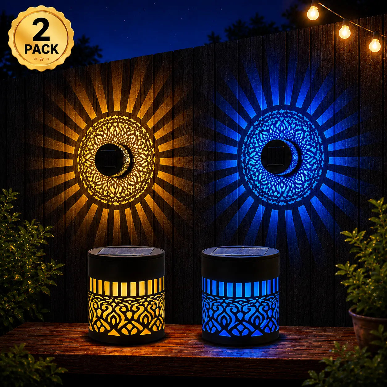 Solar Mandala Projection Wall Light – 7-Color Changing, Waterproof Outdoor Fence & Garden Decor