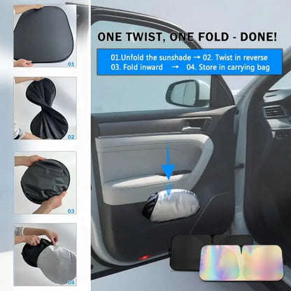 2PCS Holographic Car Windshield Sunshade – Foldable Anti-UV Front Window Sun Shade | Triple-Layer Heat Protection | Universal Fit for Sedan, SUV & Truck