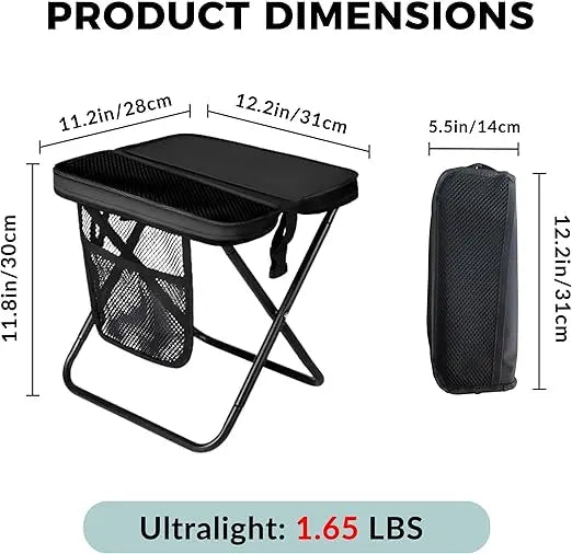 12" Portable Collapsible Stool - Folding Chair with Storage Pouch, Convertible Satchel for Hands-Free Carry & Supports 265Lbs, Ultralight for Hiking, Fishing, Camping, Festivals