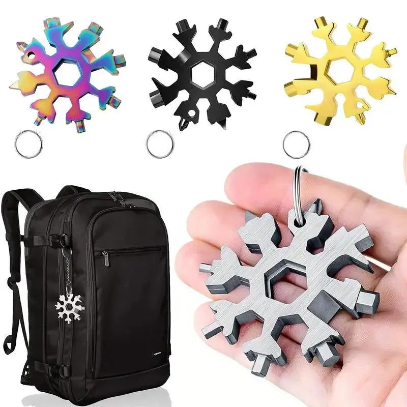 18-in-1 Snowflake Multi-Tool – Stainless Steel Portable Wrench, Screwdriver & Bottle Opener | Survival Gadget for Outdoor Adventures