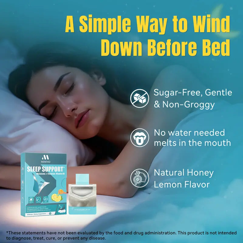 MIHIYO Sleep Support Melatonin 5mg Strips — Fast Dissolving, Sugar Free, Honey Lemon, 20 Strips