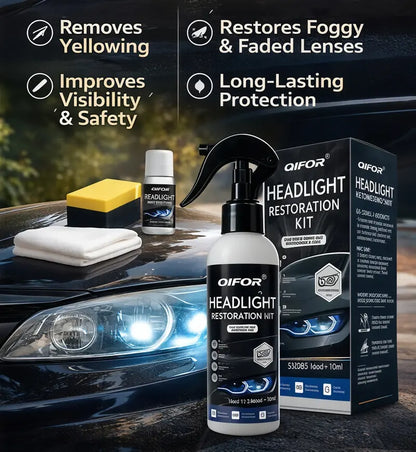 QIFOR Automotive Headlamp Restoration Fluid – Removes Oxidation & Yellowing, Crystal Coating Refurbisher for Foggy & Faded Headlights