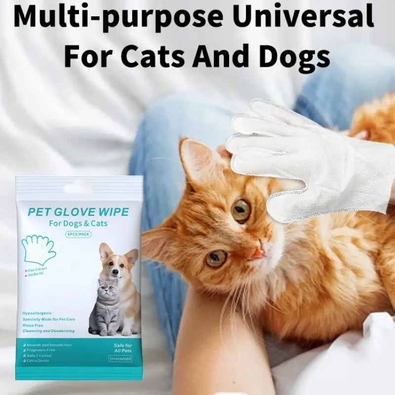 Pet Grooming Glove Wipes for Dogs & Cats – 6 Sheets, Rinse-Free Daily Care