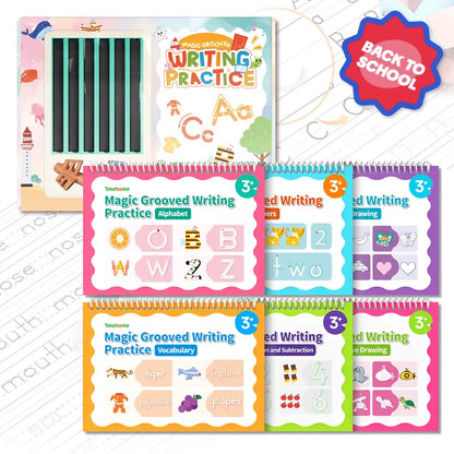 TIMETOME Reusable Grooved Handwriting Workbook for Kids – 6 Books Set, Math, Words & Drawing | Magic Disappearing Ink Practice Notebook, School Supplies Gift