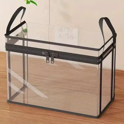 Large Clear Plastic Storage Box with Zipper Lid – Heavy-Duty Organizer for Home, Camping & Moving. Length: 12.47 ft Width: 7.87 ft Height: 10.50 ft