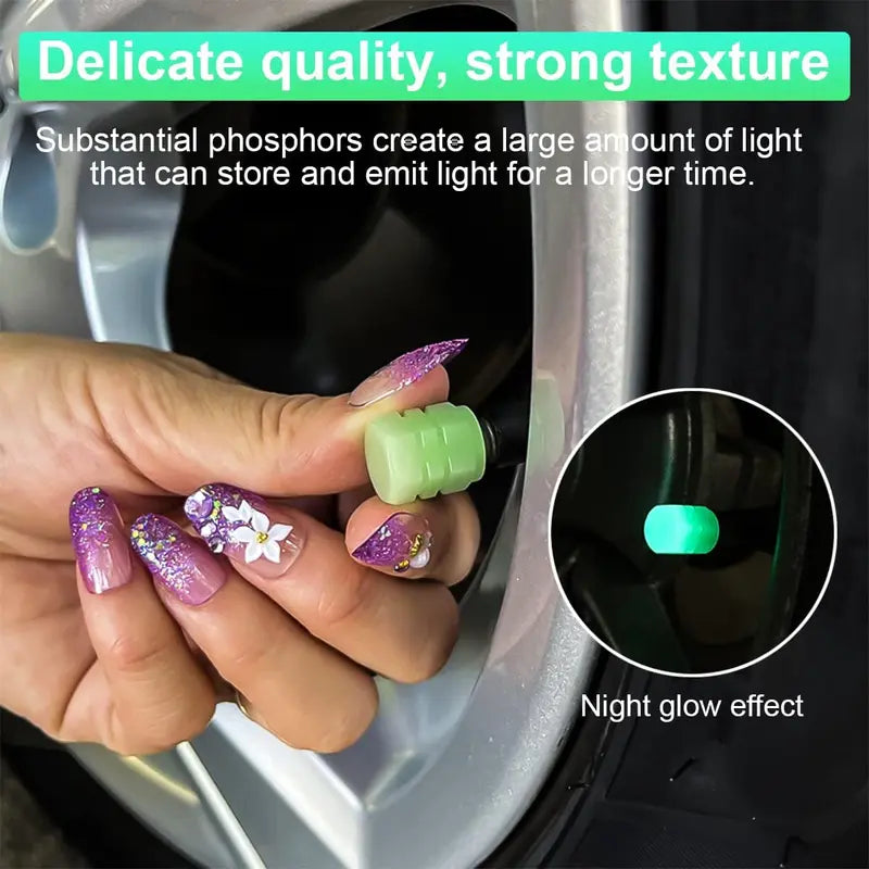 Luminous Tire Valve Stem Caps – 8PCS Glow in the Dark | Leak-Proof, Corrosion Resistant | Universal for Car, Truck, SUV, Motorcycle & Bike (Green)