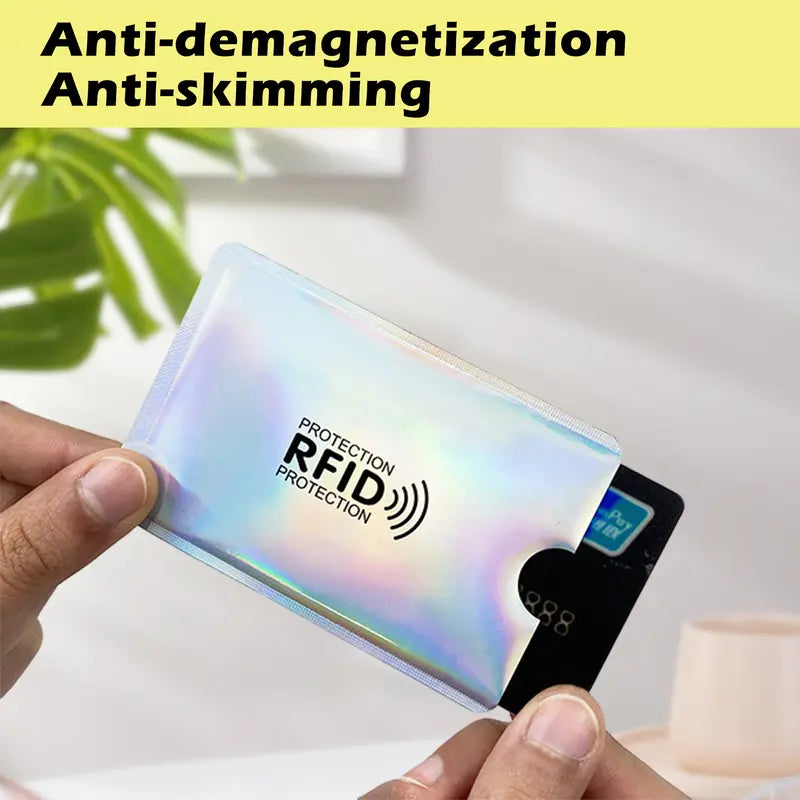 8 Counts RFID Blocking Card Sleeves Set | Anti-Demagnetization & Anti-Skimming | Tinfoil Material | Crescent Notch & Rounded Corner Design | Credit Card & ID Protection