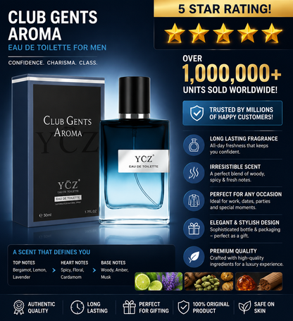 YCZ Club Gent's Aroma Eau de Parfum 50ml – Long-Lasting Bold Floral Fragrance for Men