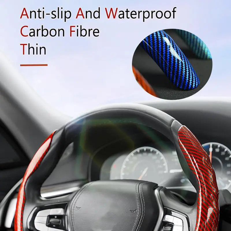 Carbon Fibre Steering Wheel Cover | Anti-Slip & Waterproof | 3D Embossing Card Structure | Universal O-Type & D-Type | 4-Season Car Interior Accessory