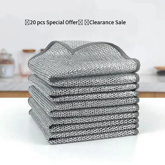 10 Counts Dishwashing Rags — Double Side Multipurpose Non-Scratch Wire Dishcloths, Reusable Cleaning Cloths for Kitchen, Sinks & Pans