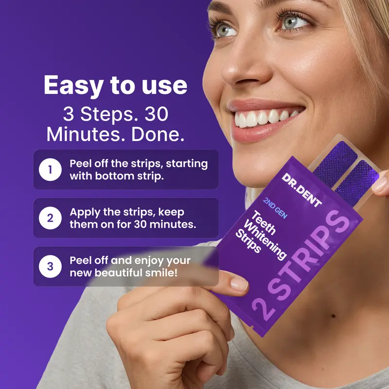 DR.DENT Purple Teeth Whitening Strips – Peroxide-Free, Non-Sensitive, PAP Formula | 7 or 21 Sessions