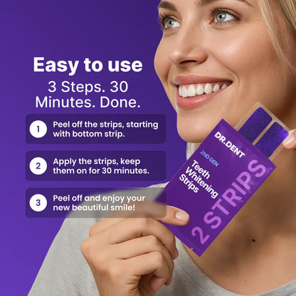 DR.DENT Purple Teeth Whitening Strips – Peroxide-Free, Non-Sensitive, PAP Formula | 7 or 21 Sessions