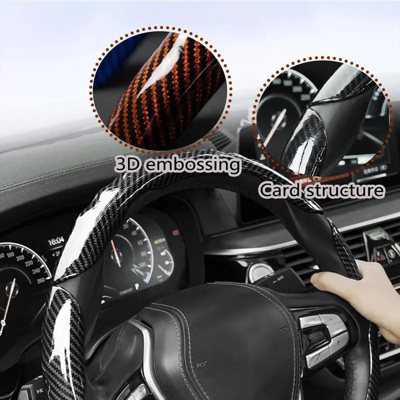 Carbon Fibre Steering Wheel Cover | Anti-Slip & Waterproof | 3D Embossing Card Structure | Universal O-Type & D-Type | 4-Season Car Interior Accessory