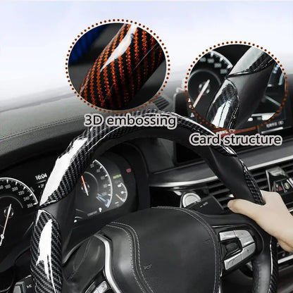 Carbon Fibre Steering Wheel Cover | Anti-Slip & Waterproof | 3D Embossing Card Structure | Universal O-Type & D-Type | 4-Season Car Interior Accessory